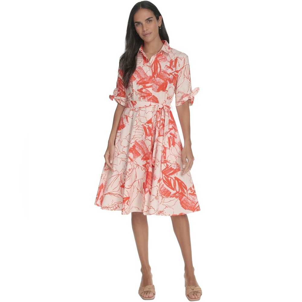 Calvin Klein Women's Floral Belted Shirt Dress in "Tulip Multi"